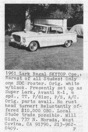 Mysteries - '61 Lark Regal from TW Nov 1982 ad