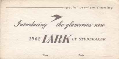 1962 Lark Introduction Preview Invitation Card