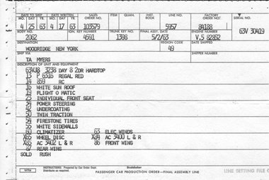 '63 Daytona hardtop Production Order - Ted Jones